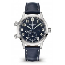 Réplique Patek Philippe Calatrava Pilot Travel Time Montre unisexe avec cadran bleu et bracelet en cuir 7234G-001