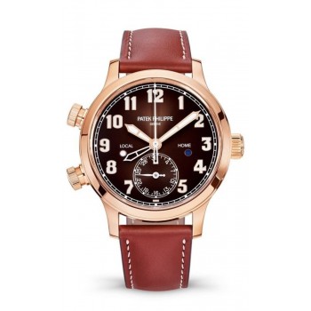 Réplique Montre automatique pour femme Patek Philippe Calatrava Pilot Travel Time avec cadran marron Sunburst 7234R-001