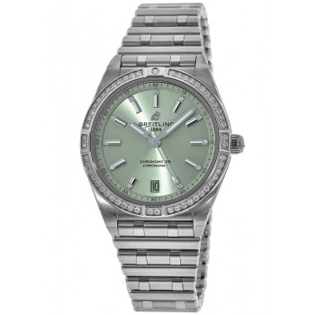 Réplique Montre Breitling Chronomat Automatique 36 Cadran Vert Lunette Diamant En Acier Pour Femme A10380591L1A1