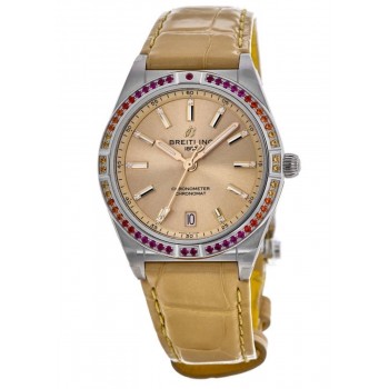 Réplique Montre Breitling Chronomat Automatique 36 Mer du Sud avec cadran beige et bracelet en cuir pour femme A10380611A1P1