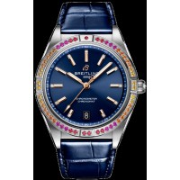 Réplique Montre Breitling Chronomat Automatique 36 Mer du Sud avec cadran bleu et bracelet en cuir pour femme A10380611C1P1