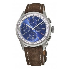 Réplique Montre Breitling Premier Chronograph 42 avec cadran bleu et bracelet en cuir marron pour homme A13315351C1X1