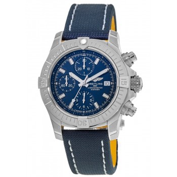 Réplique Montre Breitling Avenger Chronograph 43 avec cadran bleu et bracelet en cuir bleu pour homme A13385101C1X1