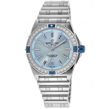 Réplique Montre Breitling Super Chronomat Automatique 38 Cadran Bleu Clair En Acier Diamant Pour Femme A17356531C1A1