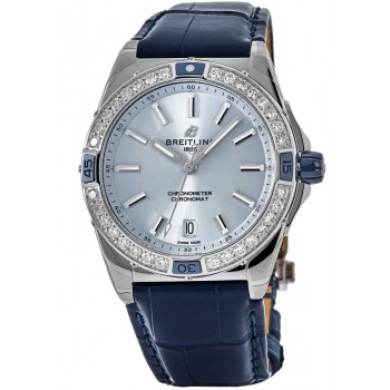 Réplique Montre Breitling Super Chronomat Automatique 38 Cadran Bleu Diamant Femme A17356531C1P1