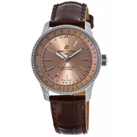 Réplique Montre Breitling Navitimer Automatic 35 avec cadran en cuivre et bracelet en cuir marron pour femme A17395201K1P1