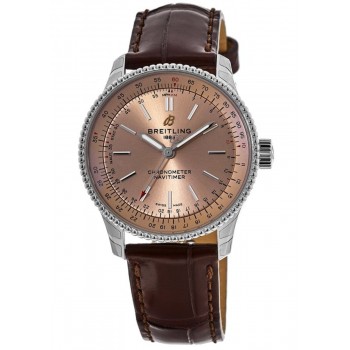 Réplique Montre Breitling Navitimer Automatic 35 avec cadran en cuivre et bracelet en cuir marron pour femme A17395201K1P1