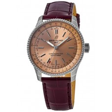 Réplique Montre Breitling Navitimer Automatic 35 avec cadran en cuivre et bracelet en cuir bordeaux pour femme A17395201K1P3