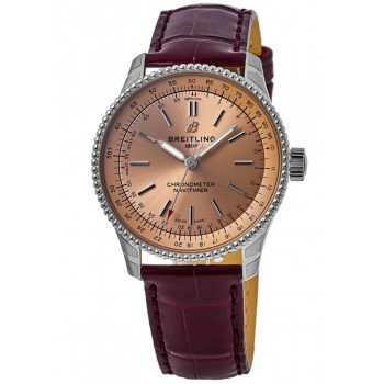 Réplique Montre Breitling Navitimer Automatic 35 avec cadran en cuivre et bracelet en cuir bordeaux pour femme A17395201K1P3