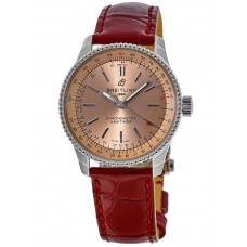 Réplique Montre Breitling Navitimer Automatic 35 avec cadran en cuivre et bracelet en cuir rouge pour femme A17395201K1P4