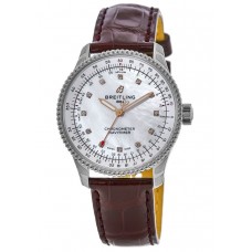 Réplique Montre Breitling Navitimer Automatic 35 Pearl avec cadran diamant et bracelet en cuir pour femme A17395211A1P1