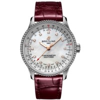 Réplique Breitling Navitimer Automatique 35 Cadran en nacre et diamant Bracelet en cuir bordeaux Montre pour femme A17395211A1P2