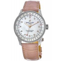 Réplique Montre pour femme Breitling Navitimer Automatic 35 avec cadran en nacre et bracelet en cuir A17395211A1P4