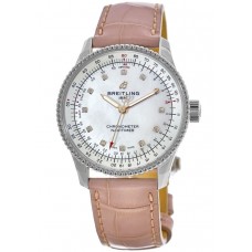 Réplique Montre pour femme Breitling Navitimer Automatic 35 avec cadran en nacre et bracelet en cuir A17395211A1P4