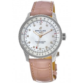 Réplique Montre pour femme Breitling Navitimer Automatic 35 avec cadran en nacre et bracelet en cuir A17395211A1P4