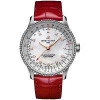 Réplique Montre pour femme Breitling Navitimer Automatic 35 avec cadran en nacre et bracelet en cuir A17395211A1P5