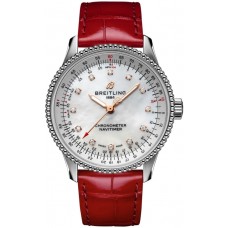 Réplique Montre pour femme Breitling Navitimer Automatic 35 avec cadran en nacre et bracelet en cuir A17395211A1P5