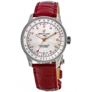 Réplique Montre pour femme Breitling Navitimer Automatic 35 avec cadran en nacre et bracelet en cuir A17395211A1P6