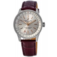 Réplique Montre Breitling Navitimer Automatic 35 avec cadran argenté et bracelet en cuir bordeaux pour femme A17395F41G1P1