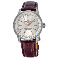 Réplique Montre Breitling Navitimer Automatic 35 avec cadran argenté et bracelet en cuir bordeaux pour femme A17395F41G1P2