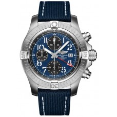 Réplique Montre Breitling Avenger Chronograph GMT 45 avec cadran bleu et bracelet en cuir pour homme A24315101C1X1