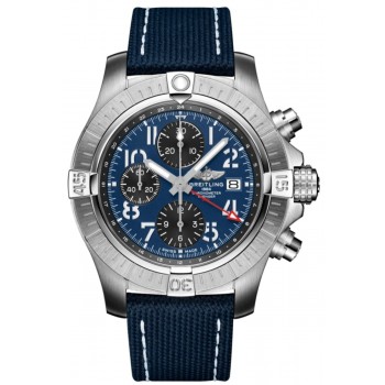 Réplique Montre Breitling Avenger Chronograph GMT 45 avec cadran bleu et bracelet en cuir pour homme A24315101C1X2