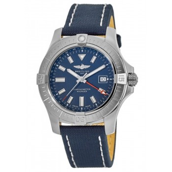 Réplique Montre Breitling Avenger automatique GMT 45 avec cadran bleu et bracelet en cuir bleu pour homme A32395101C1X1