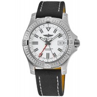 Réplique Montre pour homme Breitling Avenger Automatic GMT 43 avec cadran blanc et bracelet en cuir A32397101A1X2