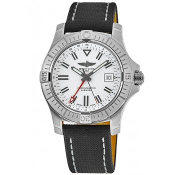 Réplique Montre pour homme Breitling Avenger Automatic GMT 43 avec cadran blanc et bracelet en cuir A32397101A1X2