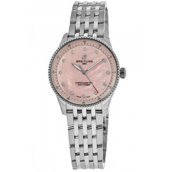 Réplique Montre pour femme Breitling Navitimer 32 en nacre rose avec cadran diamant et acier A77320D91K1A1