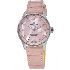 Réplique Montre Breitling Navitimer 32 mm avec cadran diamant rose et bracelet en cuir pour femme A77320D91K1P1