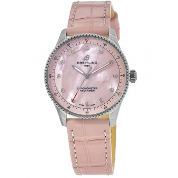 Réplique Montre Breitling Navitimer 32 mm avec cadran diamant rose et bracelet en cuir pour femme A77320D91K1P1