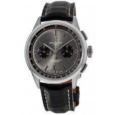 Réplique Montre Breitling Premier B01 Chronographe 42 Cadran gris Bracelet en cuir noir pour homme AB0118221B1P1