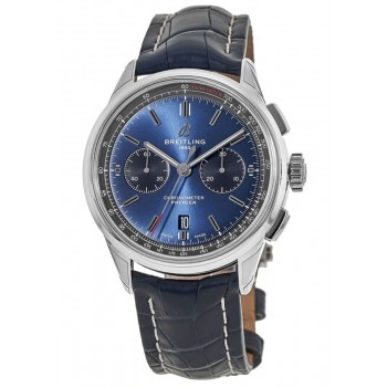 Réplique Montre Breitling Premier B01 Chronographe 42 Cadran bleu Bracelet en cuir bleu pour homme AB0118221C1P1