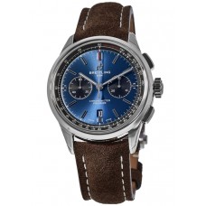 Réplique Montre Breitling Premier B01 Chronographe 42 Cadran bleu Bracelet en cuir marron pour homme AB0118221C1X1