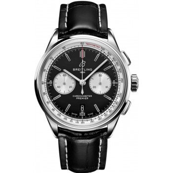 Réplique Montre Breitling Premier B01 Chronographe 42 avec cadran noir et bracelet en cuir pour homme AB0118371B1P1