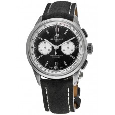 Réplique Montre Breitling Premier B01 Chronographe 42 avec cadran noir et bracelet en cuir pour homme AB0118371B1X1