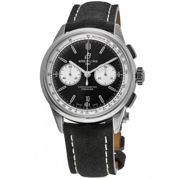 Réplique Montre Breitling Premier B01 Chronographe 42 avec cadran noir et bracelet en cuir pour homme AB0118371B1X1