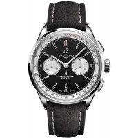 Réplique Montre Breitling Premier B01 Chronographe 42 avec cadran noir et bracelet en cuir pour homme AB0118371B1X2