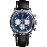 Réplique Montre Breitling Aviator 8 B01 Chronographe 43 Cadran bleu Bracelet en cuir noir pour homme AB0119131C1P1