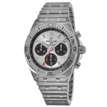 Réplique Montre Breitling Chronomat B01 42 pour homme avec cadran chronographe argenté et acier inoxydable AB0134101G1A1