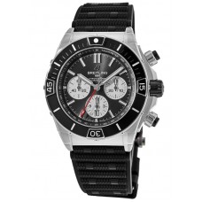 Réplique Montre Breitling Super Chronomat B01 44 pour homme avec cadran noir et bracelet en caoutchouc AB0136251B1S1