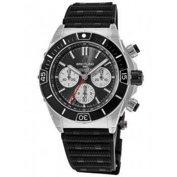 Réplique Montre Breitling Super Chronomat B01 44 pour homme avec cadran noir et bracelet en caoutchouc AB0136251B1S1