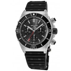 Réplique Montre Breitling Super Chronomat B01 44 pour homme avec cadran noir et bracelet en caoutchouc AB0136251B2S1