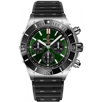 Réplique Montre Breitling Super Chronomat B01 44 pour homme avec cadran vert et bracelet en caoutchouc AB0136251L1S1