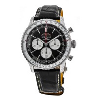 Réplique Montre Breitling Navitimer 1 B01 Chronographe 46 avec cadran noir et bracelet en cuir pour homme AB0137211B1P1