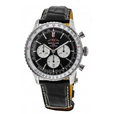 Réplique Montre Breitling Navitimer 1 B01 Chronographe 46 avec cadran noir et bracelet en cuir pour homme AB0137211B1P1