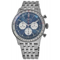 Réplique Montre Breitling Navitimer B01 Chronographe 46 pour homme en acier avec cadran bleu AB0137211C1A1