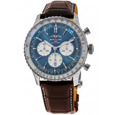 Réplique Montre Breitling Navitimer B01 Chronographe 46 avec cadran bleu et bracelet en cuir pour homme AB0137211C1P1