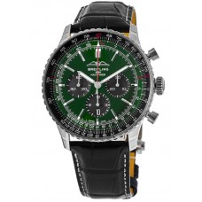 Réplique Montre Breitling Navitimer B01 Chronographe 46 avec cadran vert et bracelet en cuir pour homme AB0137241L1P1